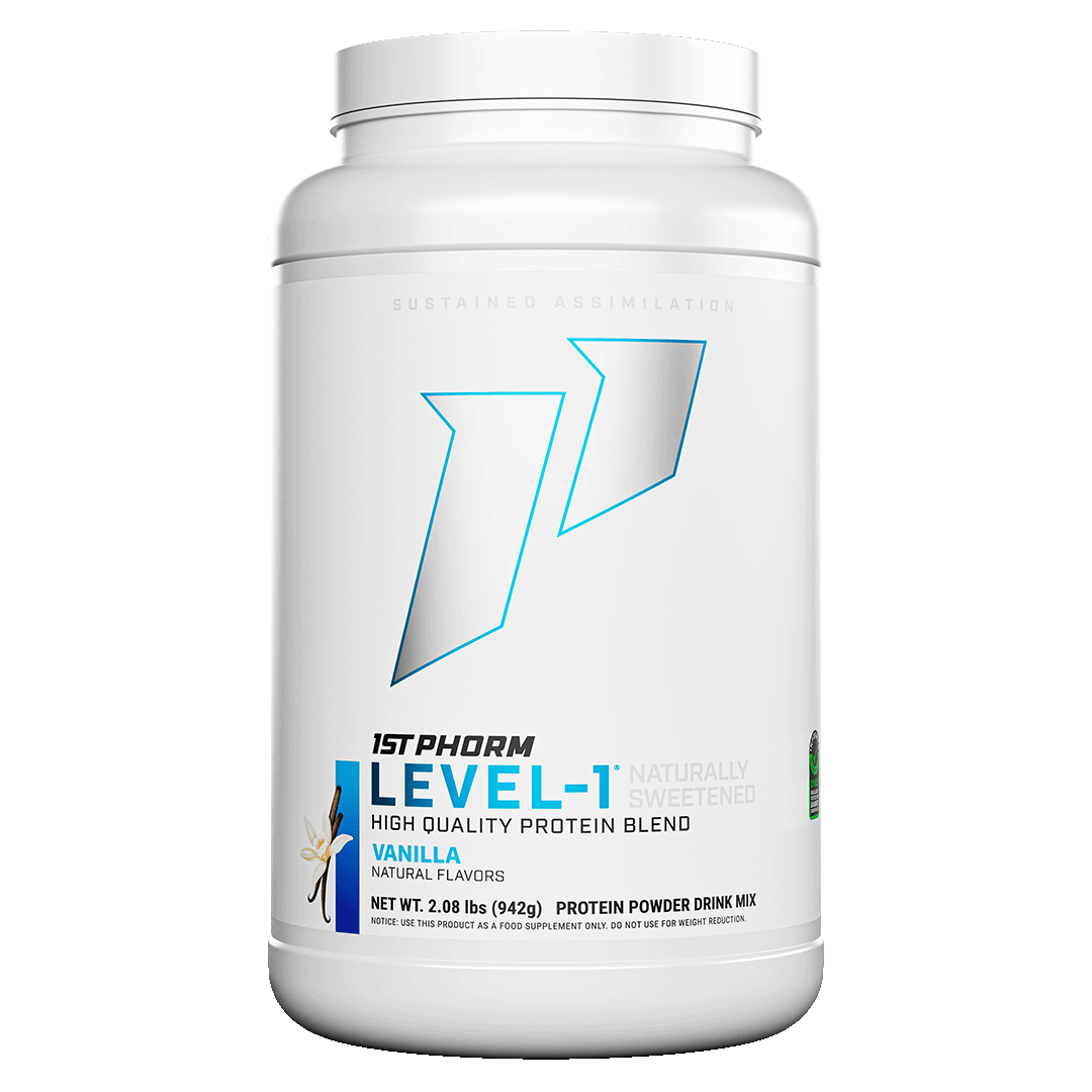 Tub of 1st Phorm Level-1 Natural, Vanilla, net weight 2.08 lb