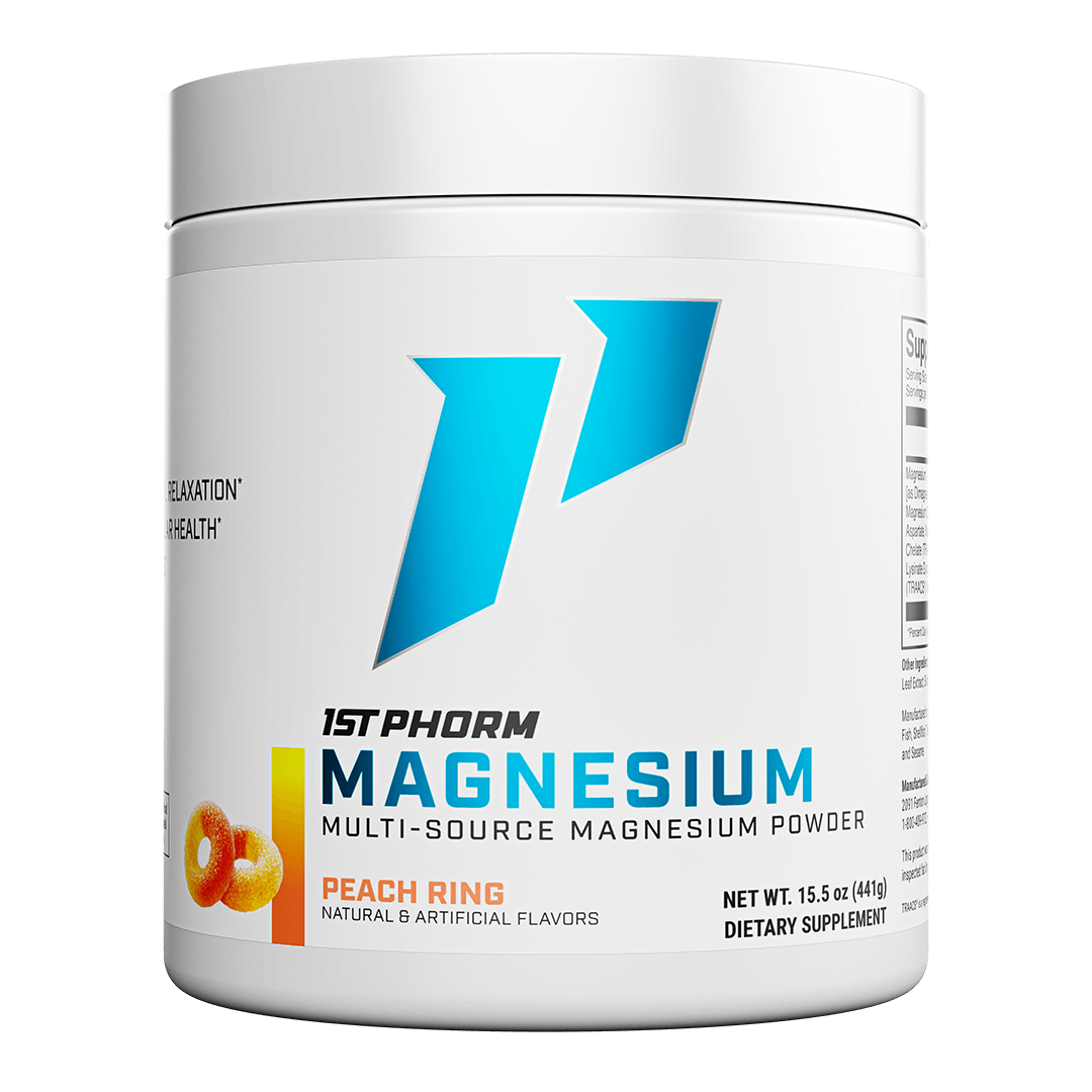 Tub of 1st Phorm Magnesium, Peach Ring, net weight 0.97 lb