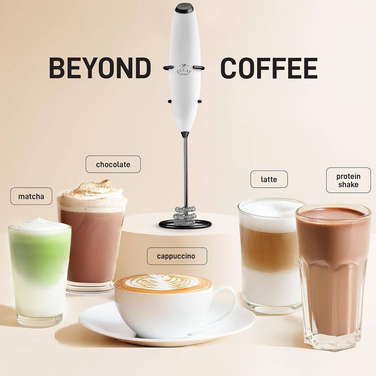 Zulay Kitchen | Tornado Milk Frother Whisk – Includes 4 AA Batteries