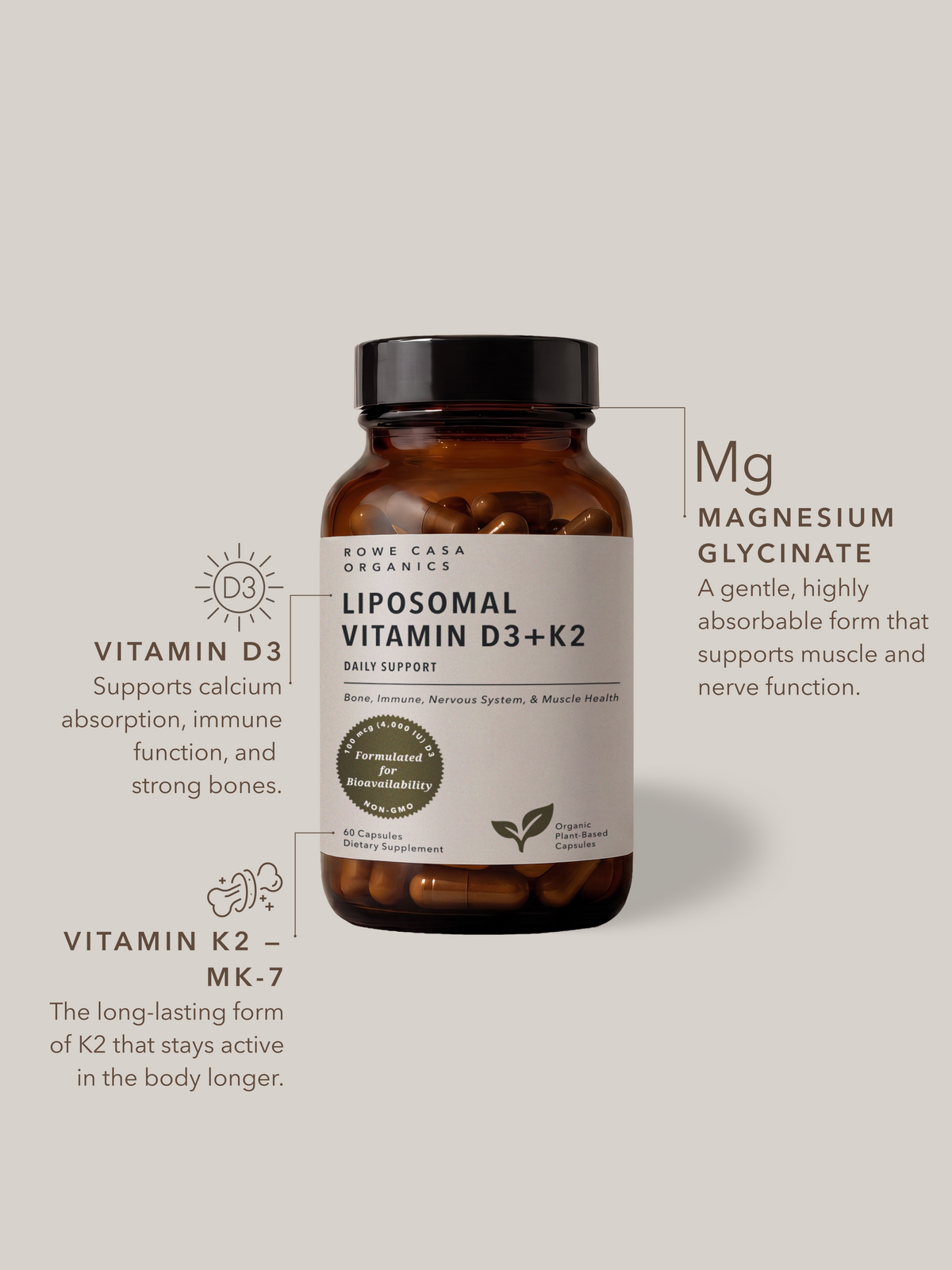 Rowe Casa | Vitamin D3 + K2, 60 servings