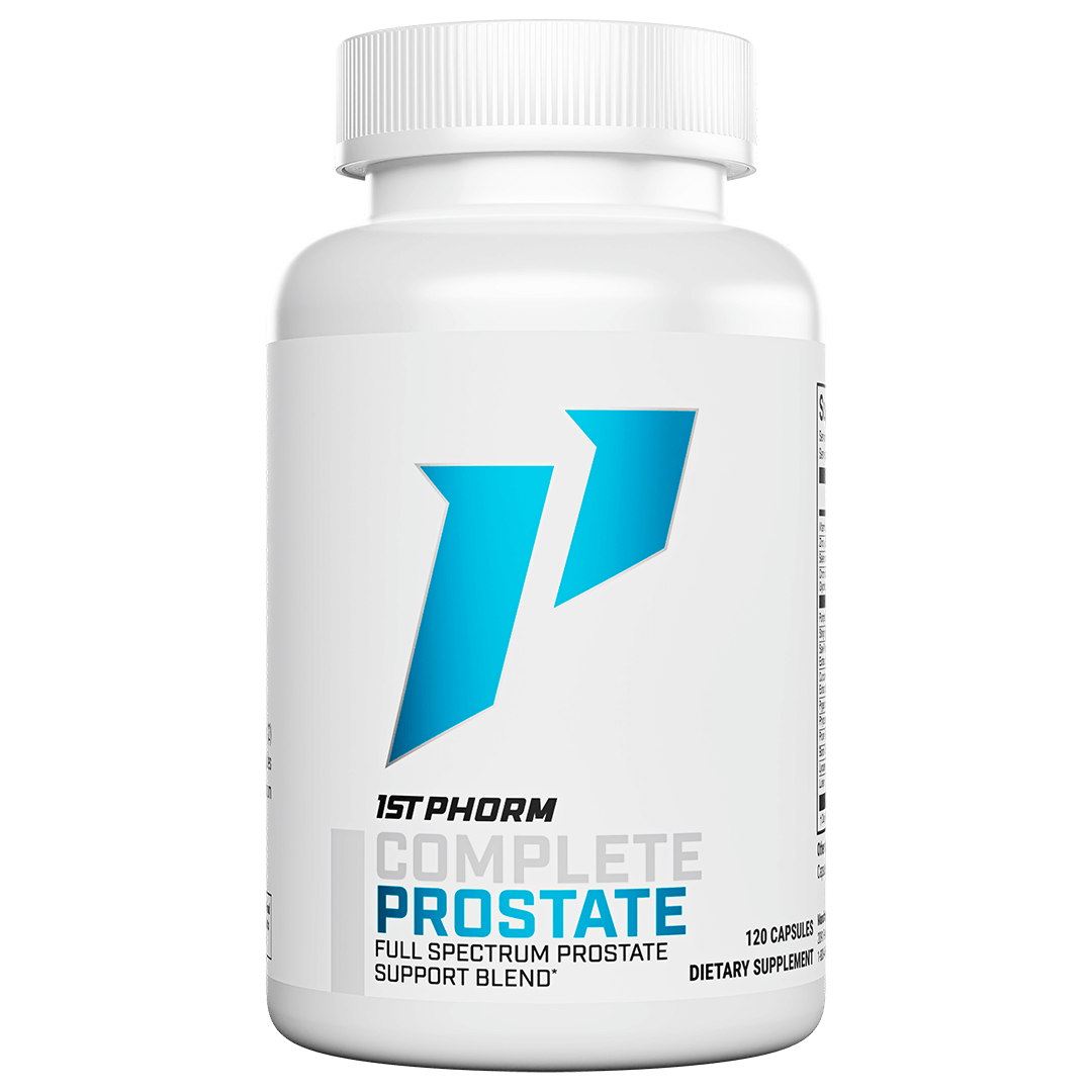 White bottle of 1st Phorm Complete Prostate support blend, 120 capsules