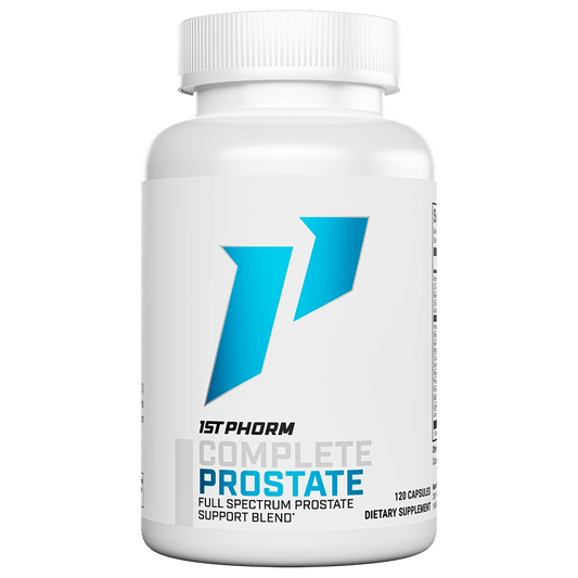 White bottle of 1st Phorm Complete Prostate support blend, 120 capsules