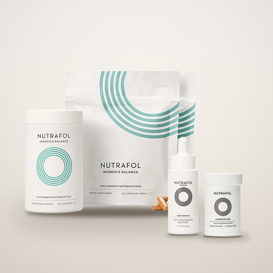 Crown & Glow bundle: Nutrafol Women's Balance 3-month pack, Hair Serum Women and Hairbiotic MD