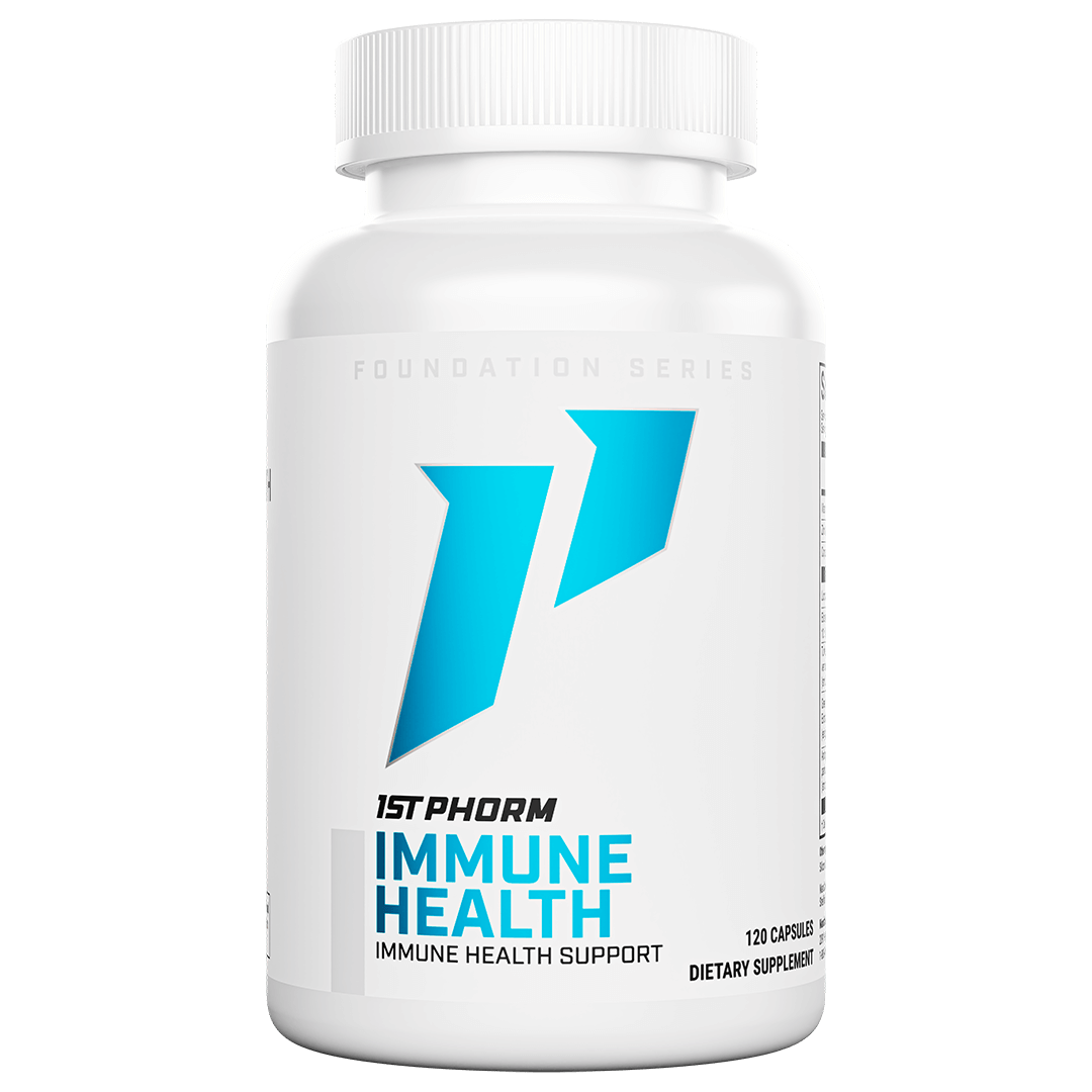 White bottle of 1st Phorm Immune Health immune support formula, 120 capsules