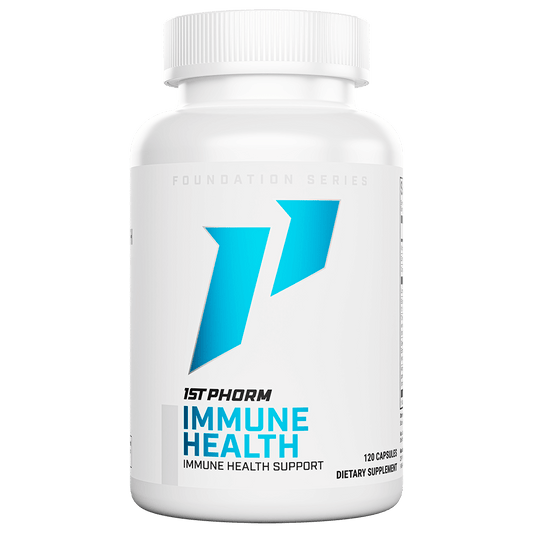 White bottle of 1st Phorm Immune Health immune support formula, 120 capsules