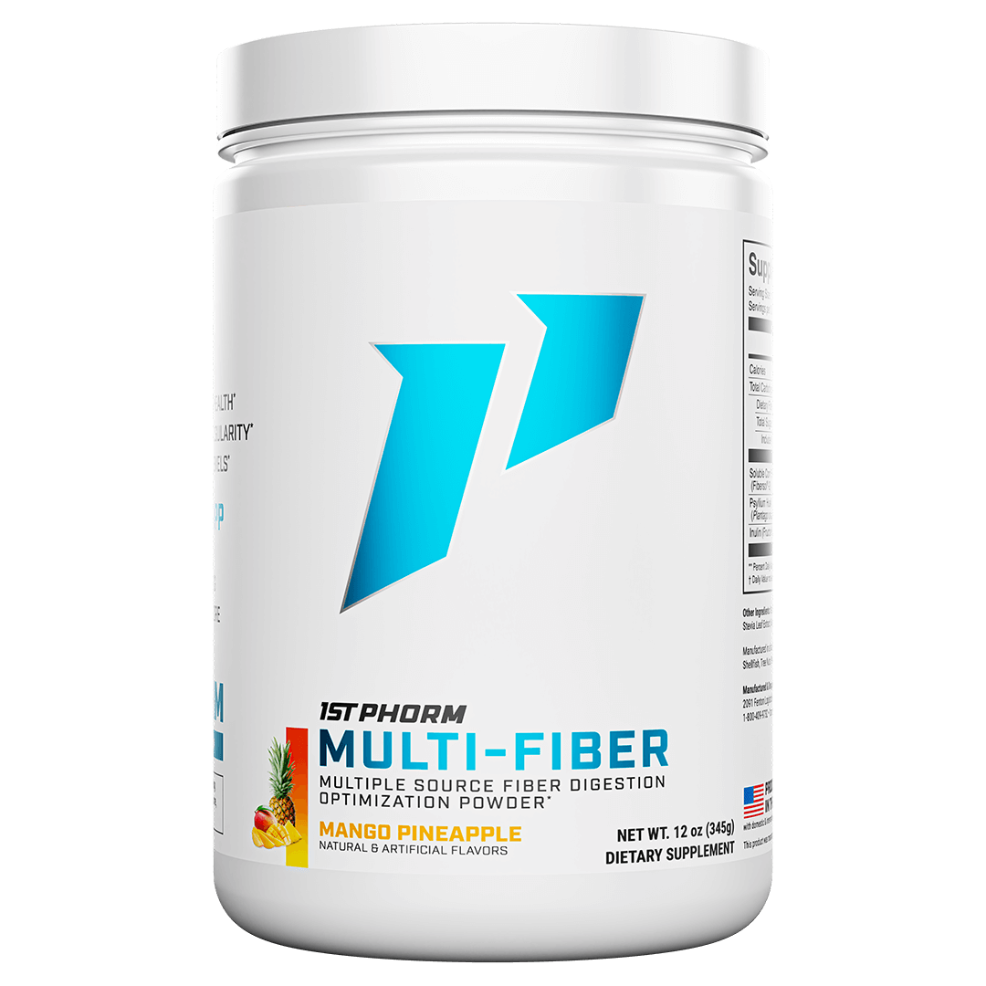 Tub of 1st Phorm Multi-Fiber, Mango Pineapple, net weight 0.76 lb