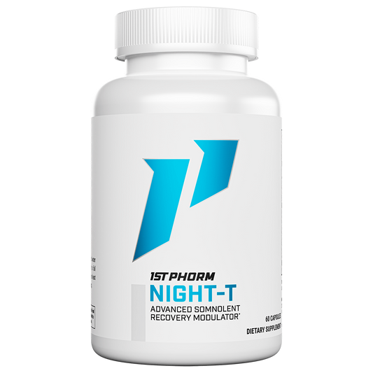 White bottle of 1st Phorm Night-T sleep and recovery formula, 60 capsules