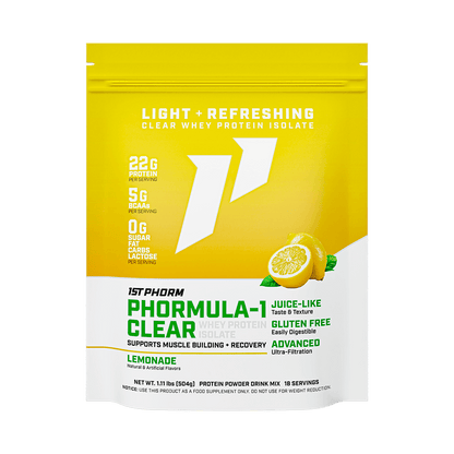Bag of 1st Phorm Phormula-1 Clear, Lemonade, net weight 1.11 lb
